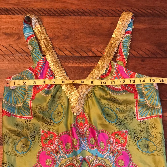 Evolve 100% silk green paisley sequined Boho tank - Picture 7 of 8